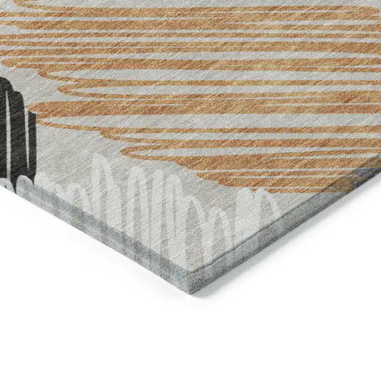 8' Copper Ivory And Gray Round Geometric Washable Indoor Outdoor Area Rug Photo 7