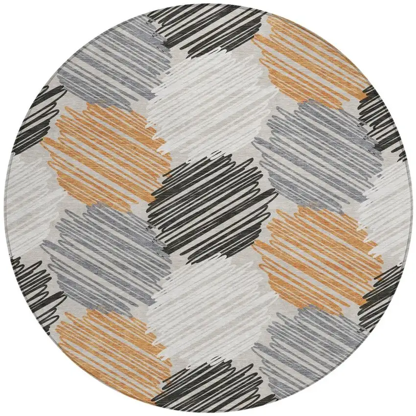 8' Copper Ivory And Gray Round Geometric Washable Indoor Outdoor Area Rug Photo 3
