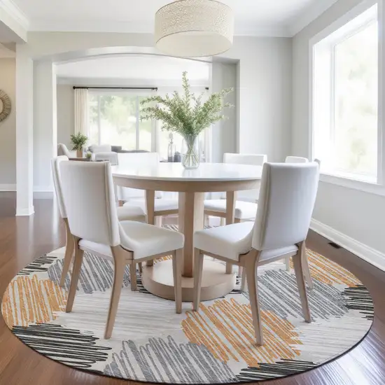 8' Copper Ivory And Gray Round Geometric Washable Indoor Outdoor Area Rug Photo 6