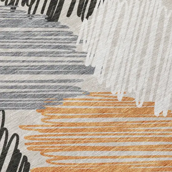 8' Copper Ivory And Gray Round Geometric Washable Indoor Outdoor Area Rug Photo 8