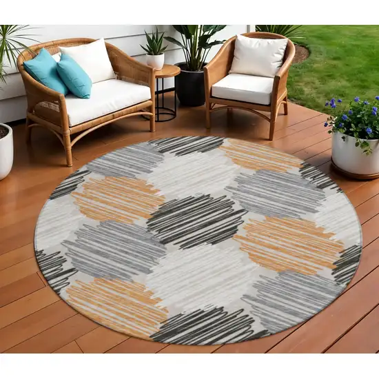 8' Copper Ivory And Gray Round Geometric Washable Indoor Outdoor Area Rug Photo 2
