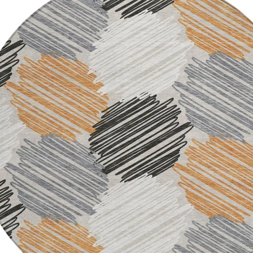 8' Copper Ivory And Gray Round Geometric Washable Indoor Outdoor Area Rug Photo 9