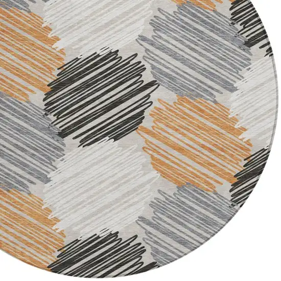 8' Copper Ivory And Gray Round Geometric Washable Indoor Outdoor Area Rug Photo 4