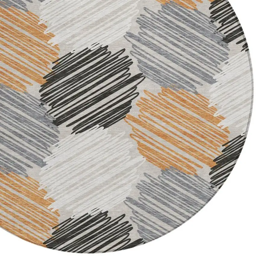 8' Copper Ivory And Gray Round Geometric Washable Indoor Outdoor Area Rug Photo 4