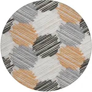 Photo of 8' Copper Ivory And Gray Round Geometric Washable Indoor Outdoor Area Rug