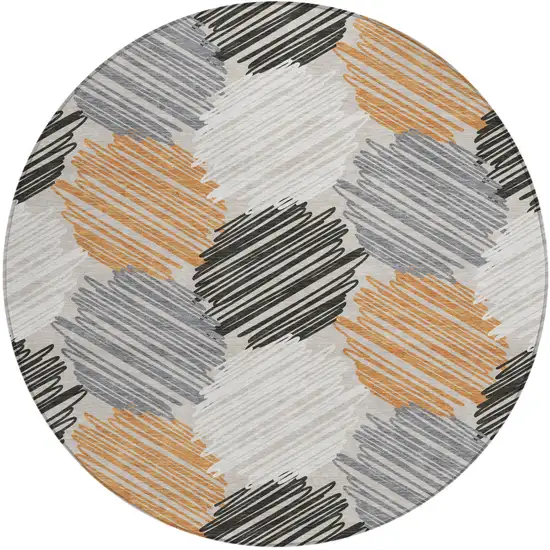 8' Copper Ivory And Gray Round Geometric Washable Indoor Outdoor Area Rug Photo 1
