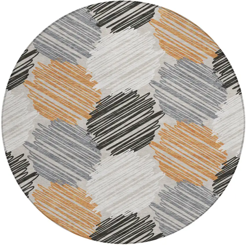 8' Copper Ivory And Gray Round Geometric Washable Indoor Outdoor Area Rug Photo 1