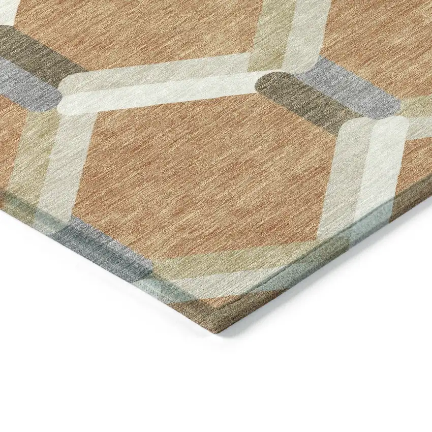 8' Copper Ivory And Gray Round Geometric Washable Indoor Outdoor Area Rug Photo 5