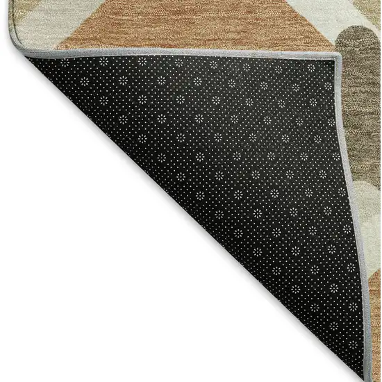 8' Copper Ivory And Gray Round Geometric Washable Indoor Outdoor Area Rug Photo 8