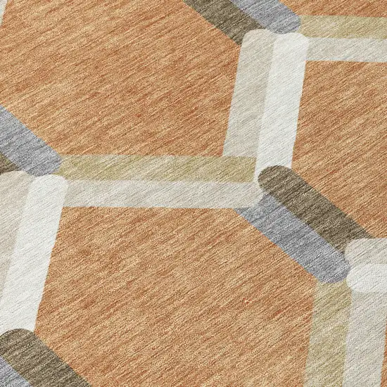 8' Copper Ivory And Gray Round Geometric Washable Indoor Outdoor Area Rug Photo 9