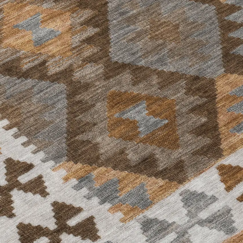 8' Copper Ivory And Gray Round Tribal Washable Indoor Outdoor Area Rug Photo 9