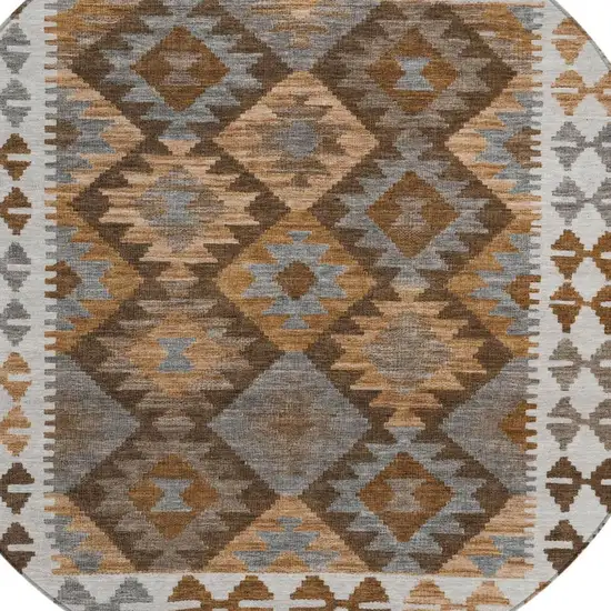 8' Copper Ivory And Gray Round Tribal Washable Indoor Outdoor Area Rug Photo 3