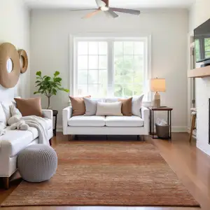 Photo of 8' Copper Ivory And Gray Striped Washable Area Rug With UV Protection