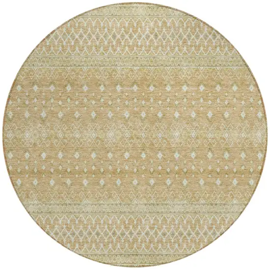 8' Copper Ivory And Olive Green Round Tribal Washable Indoor Outdoor Area Rug Photo 4