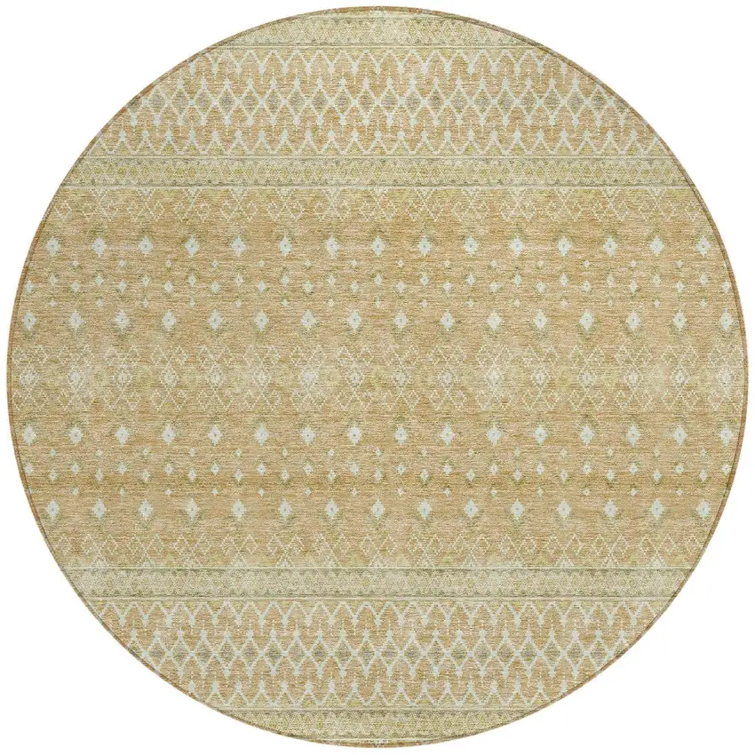 8' Copper Ivory And Olive Green Round Tribal Washable Indoor Outdoor Area Rug Photo 4