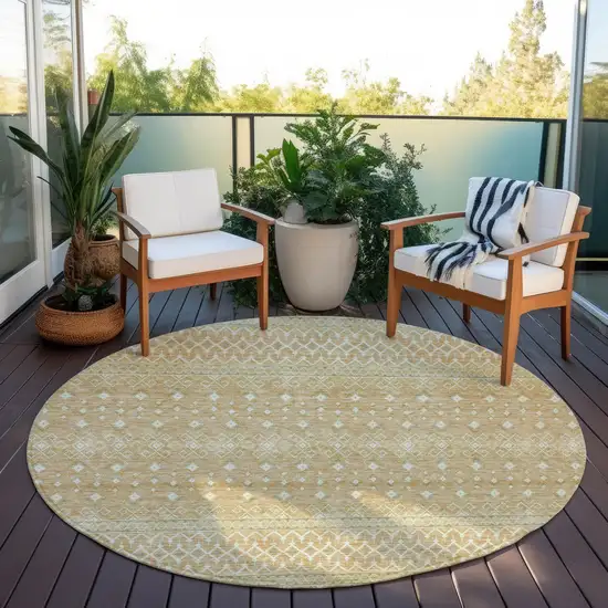 8' Copper Ivory And Olive Green Round Tribal Washable Indoor Outdoor Area Rug Photo 7