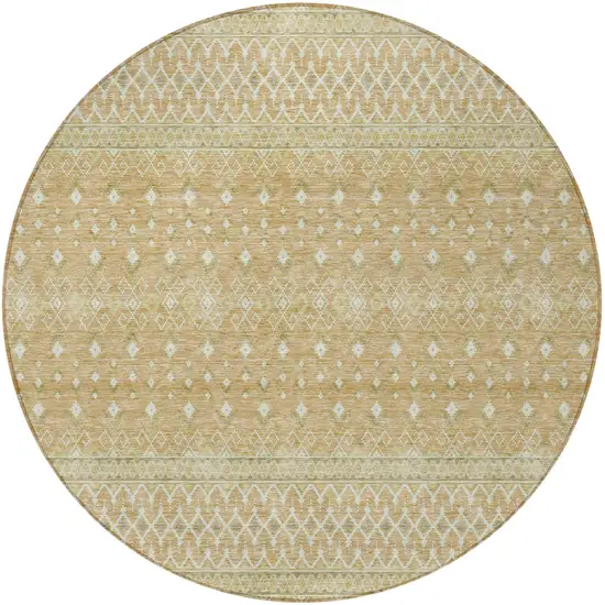 8' Copper Ivory And Olive Green Round Tribal Washable Indoor Outdoor Area Rug Photo 5