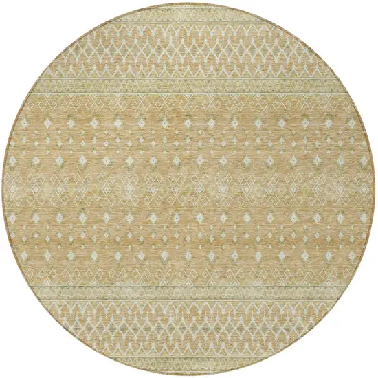 8' Copper Ivory And Olive Green Round Tribal Washable Indoor Outdoor Area Rug Photo 5