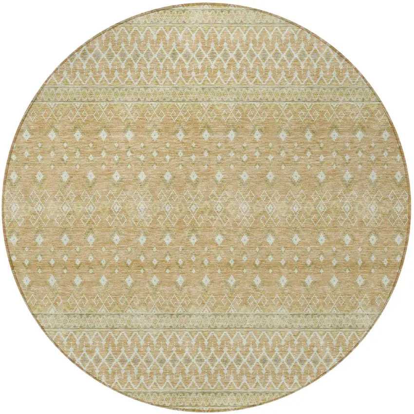 8' Copper Ivory And Olive Green Round Tribal Washable Indoor Outdoor Area Rug Photo 5