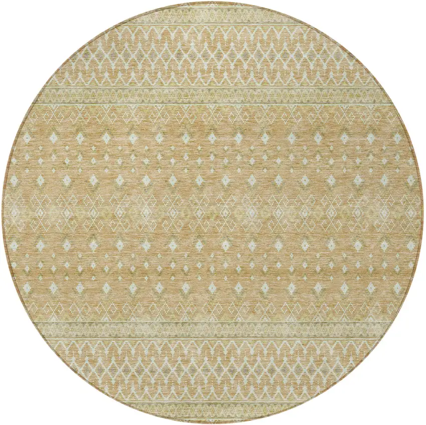 8' Copper Ivory And Olive Green Round Tribal Washable Indoor Outdoor Area Rug Photo 5