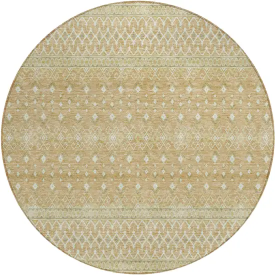 8' Copper Ivory And Olive Green Round Tribal Washable Indoor Outdoor Area Rug Photo 1