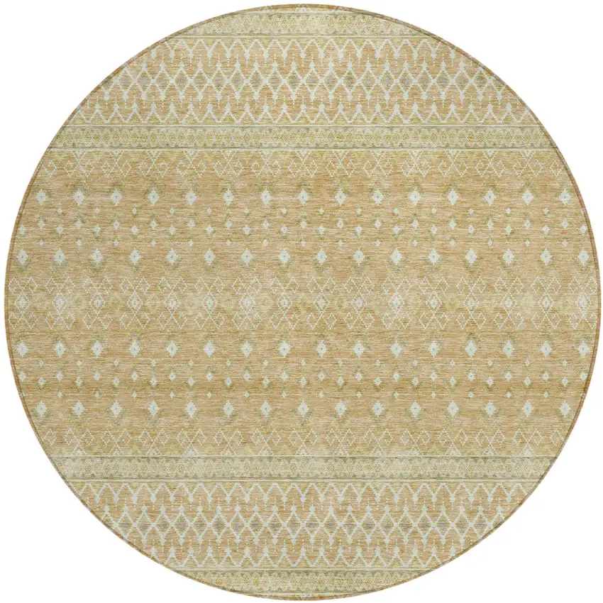8' Copper Ivory And Olive Green Round Tribal Washable Indoor Outdoor Area Rug Photo 1