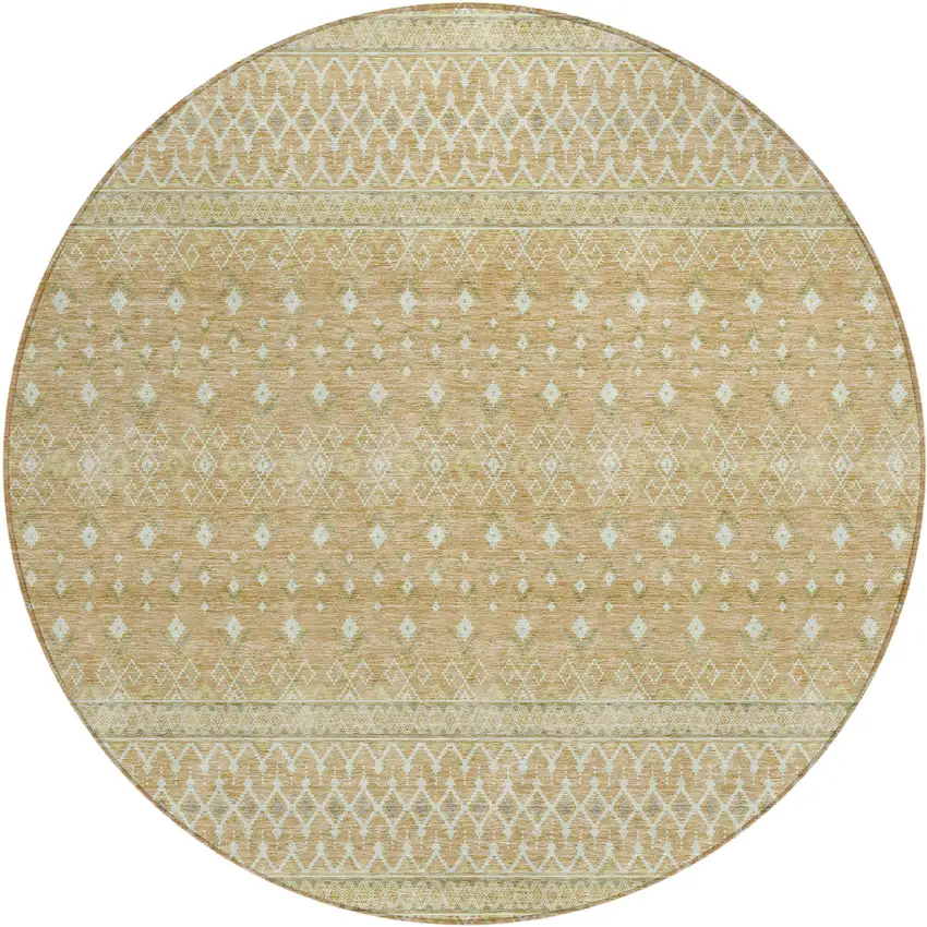 8' Copper Ivory And Olive Green Round Tribal Washable Indoor Outdoor Area Rug Photo 1
