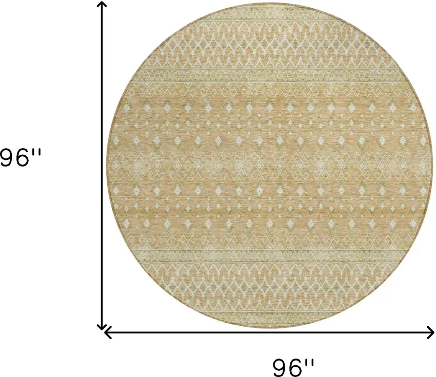 8' Copper Ivory And Olive Green Round Tribal Washable Indoor Outdoor Area Rug Photo 8