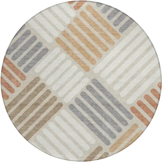 8' Copper Ivory And Rust Round Geometric Washable Indoor Outdoor Area Rug Photo 2