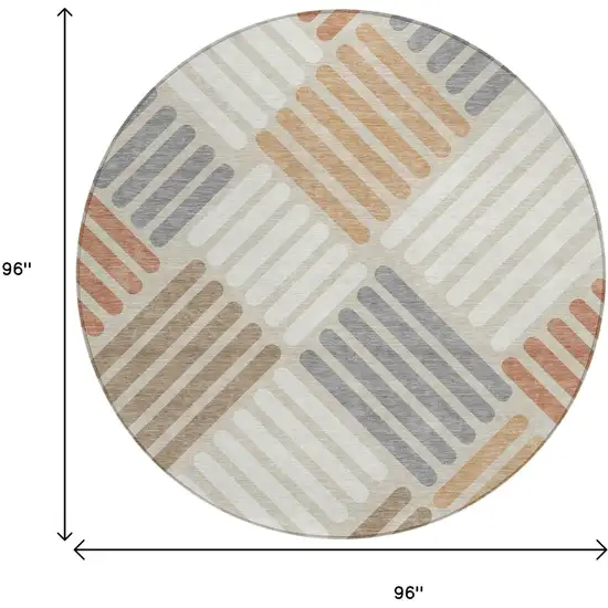 8' Copper Ivory And Rust Round Geometric Washable Indoor Outdoor Area Rug Photo 3