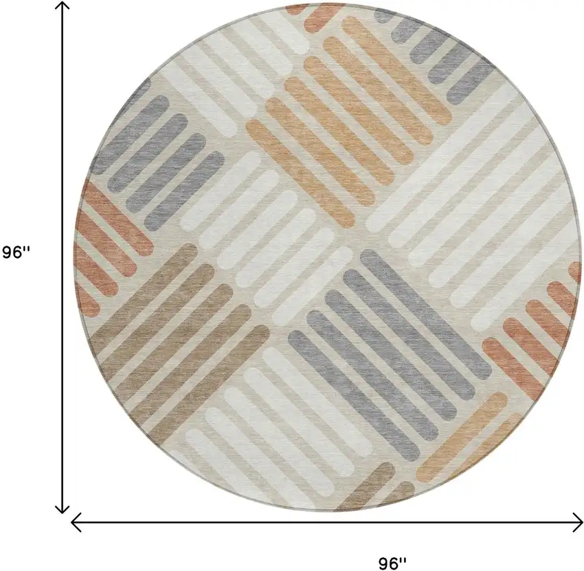 8' Copper Ivory And Rust Round Geometric Washable Indoor Outdoor Area Rug Photo 3