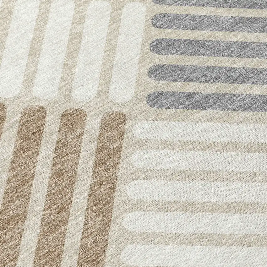 8' Copper Ivory And Rust Round Geometric Washable Indoor Outdoor Area Rug Photo 9