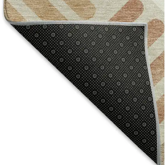 8' Copper Ivory And Rust Round Geometric Washable Indoor Outdoor Area Rug Photo 5