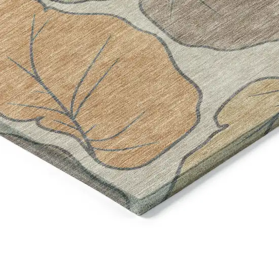 8' Copper Ivory And Sage Round Botanical Leaves Washable Indoor Outdoor Area Rug Photo 5