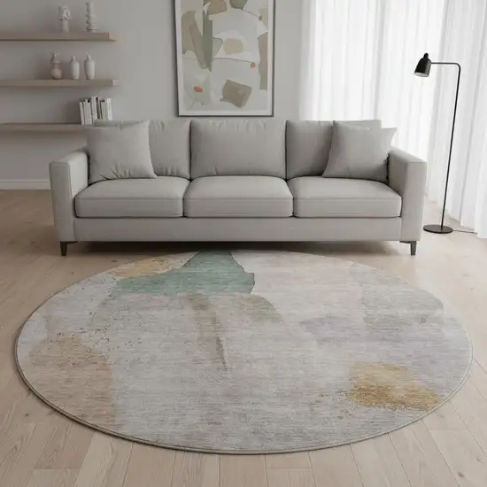 8' Copper Lavender And Beige Abstract Washable Round Rug With UV Protection Photo 2