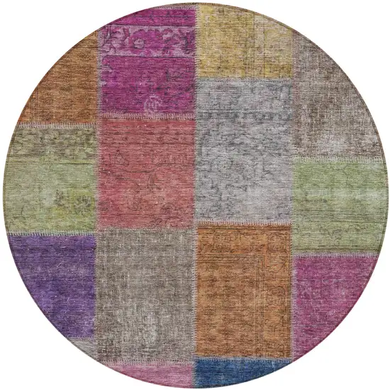 8' Copper Navy Blue And Gold Round Patchwork Washable Indoor Outdoor Area Rug Photo 2