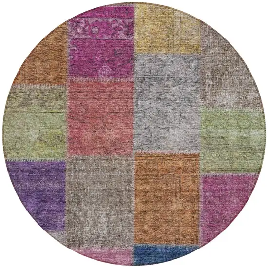 8' Copper Navy Blue And Gold Round Patchwork Washable Indoor Outdoor Area Rug Photo 4