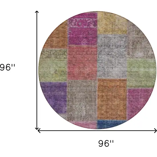 8' Copper Navy Blue And Gold Round Patchwork Washable Indoor Outdoor Area Rug Photo 3