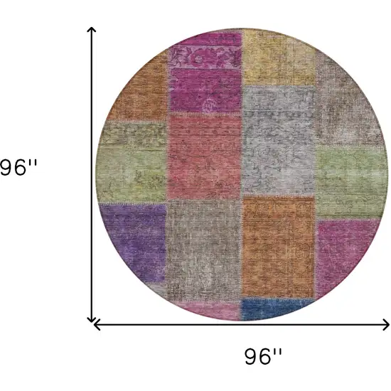 8' Copper Navy Blue And Gold Round Patchwork Washable Indoor Outdoor Area Rug Photo 3