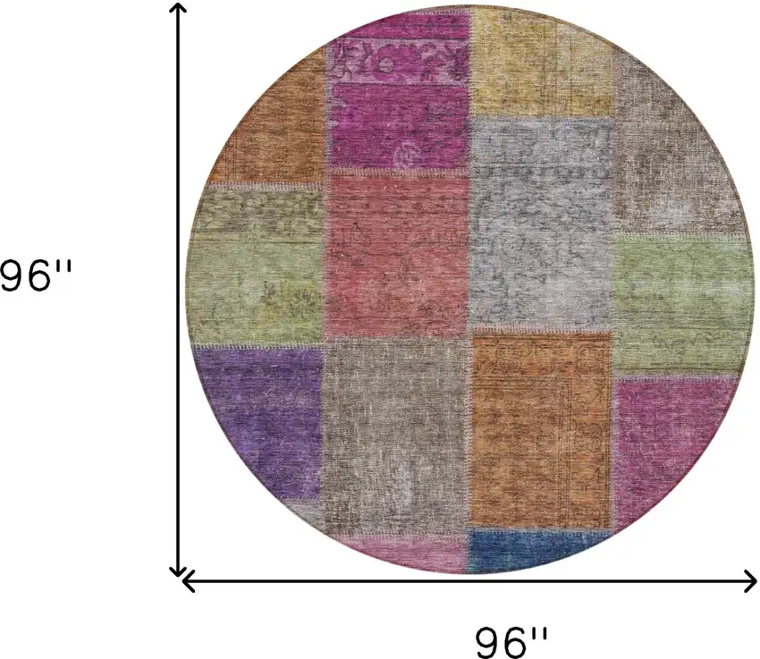 8' Copper Navy Blue And Gold Round Patchwork Washable Indoor Outdoor Area Rug Photo 3