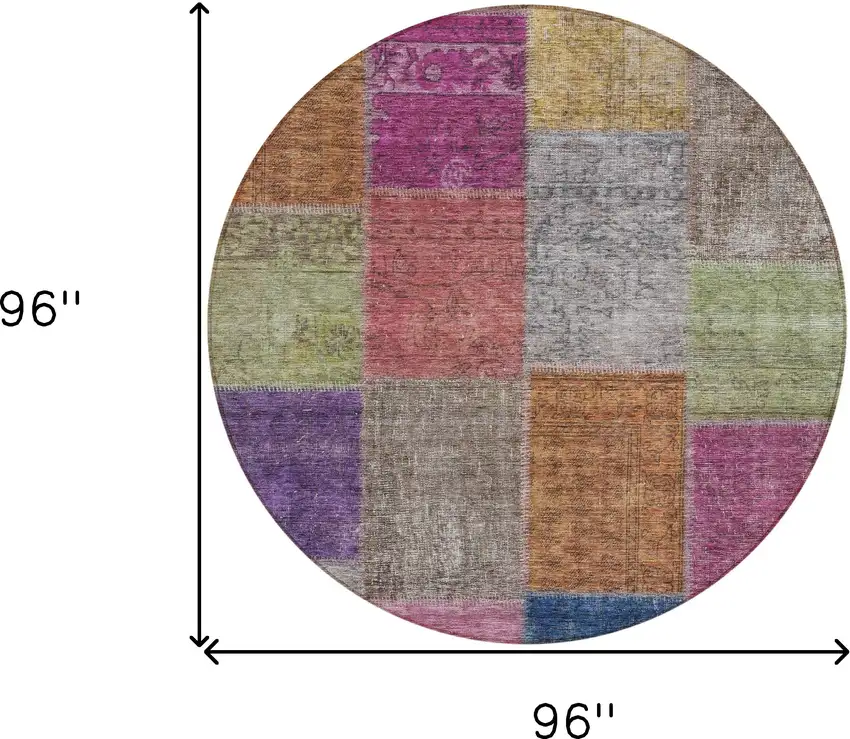 8' Copper Navy Blue And Gold Round Patchwork Washable Indoor Outdoor Area Rug Photo 3