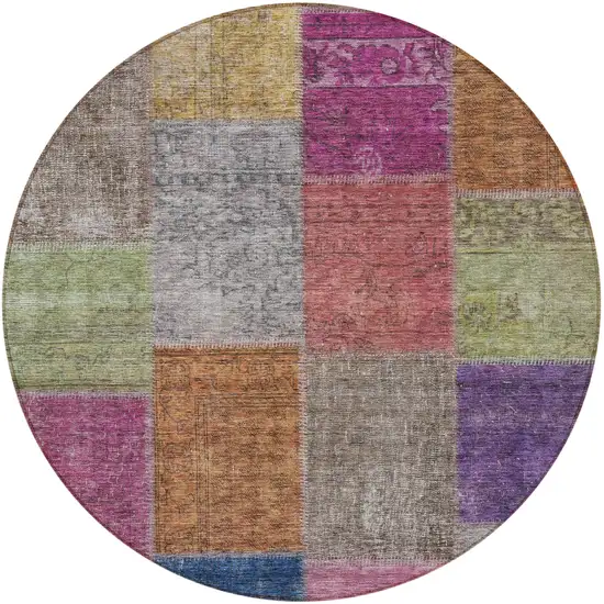 8' Copper Navy Blue And Gold Round Patchwork Washable Indoor Outdoor Area Rug Photo 5