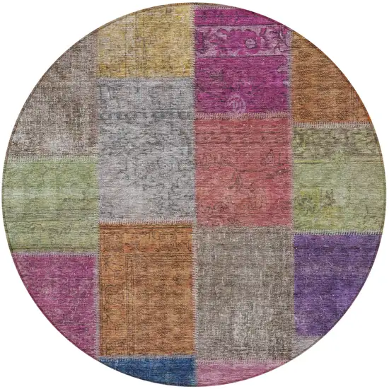 8' Copper Navy Blue And Gold Round Patchwork Washable Indoor Outdoor Area Rug Photo 5