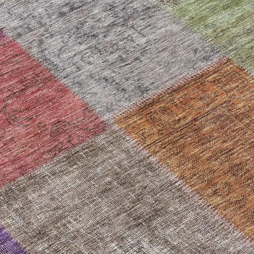8' Copper Navy Blue And Gold Round Patchwork Washable Indoor Outdoor Area Rug Photo 8