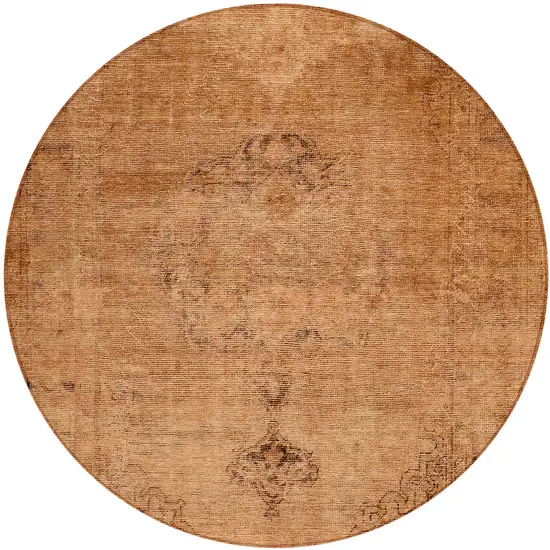 8' Copper Orange And Brown Round Oriental Washable Indoor Outdoor Area Rug Photo 2