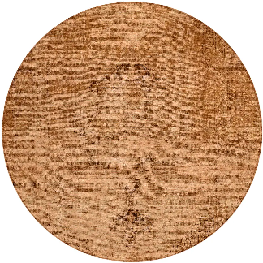 8' Copper Orange And Brown Round Oriental Washable Indoor Outdoor Area Rug Photo 2