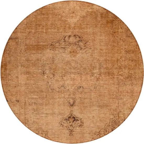 8' Copper Orange And Brown Round Oriental Washable Indoor Outdoor Area Rug Photo 2