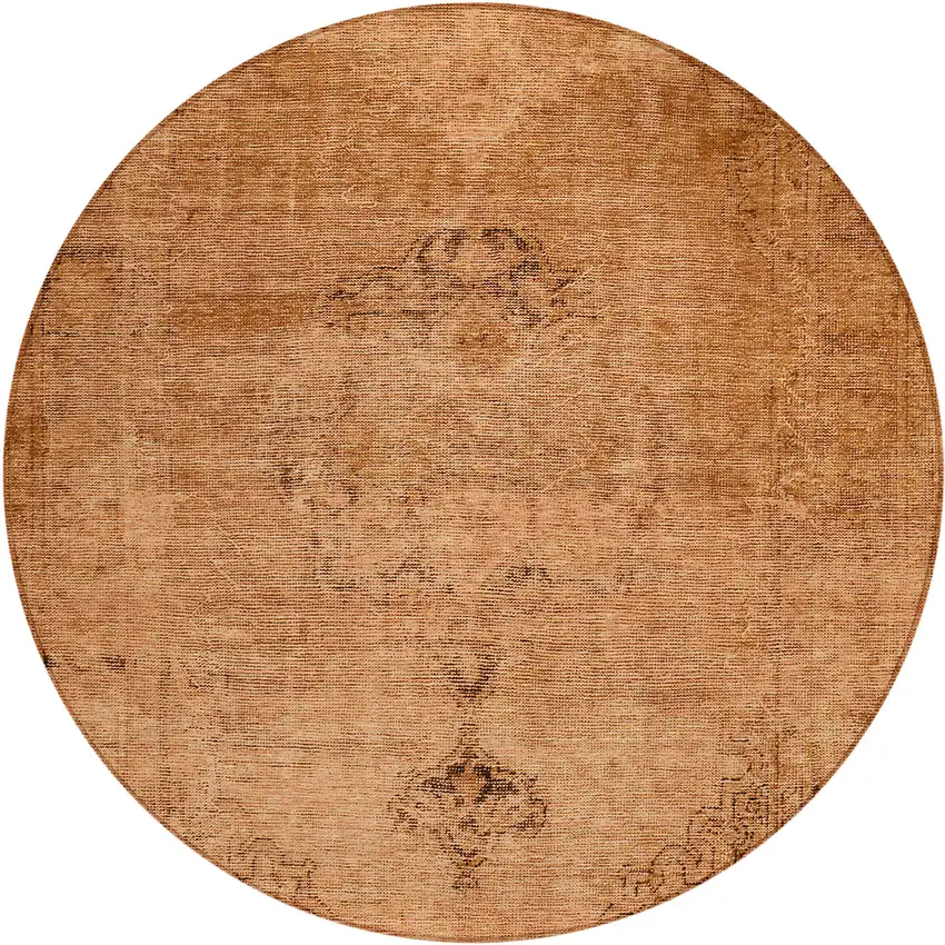 8' Copper Orange And Brown Round Oriental Washable Indoor Outdoor Area Rug Photo 2