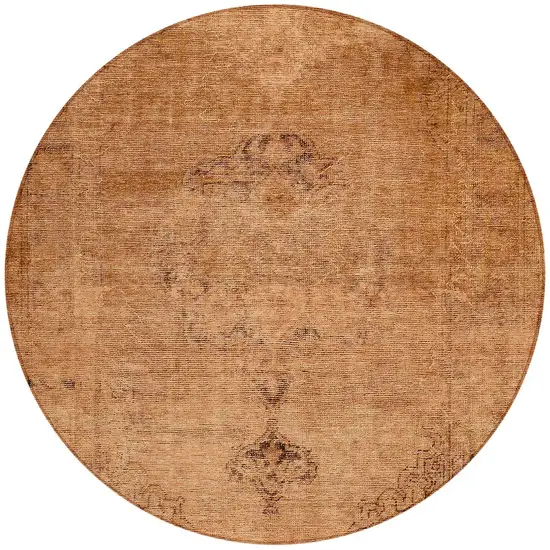 8' Copper Orange And Brown Round Oriental Washable Indoor Outdoor Area Rug Photo 5