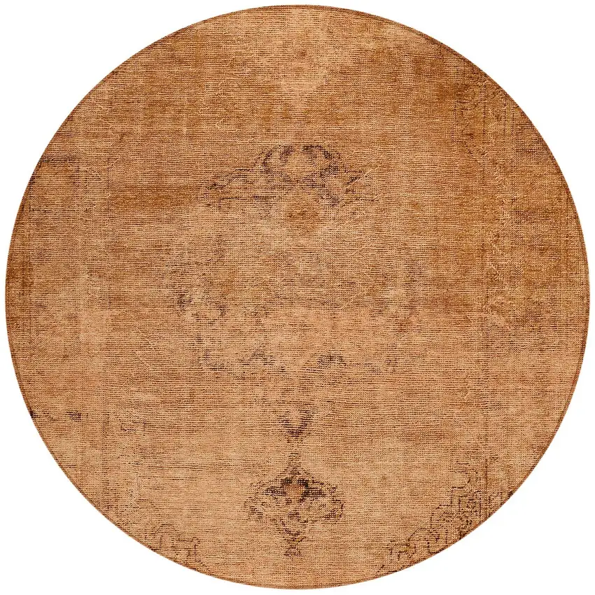 8' Copper Orange And Brown Round Oriental Washable Indoor Outdoor Area Rug Photo 5
